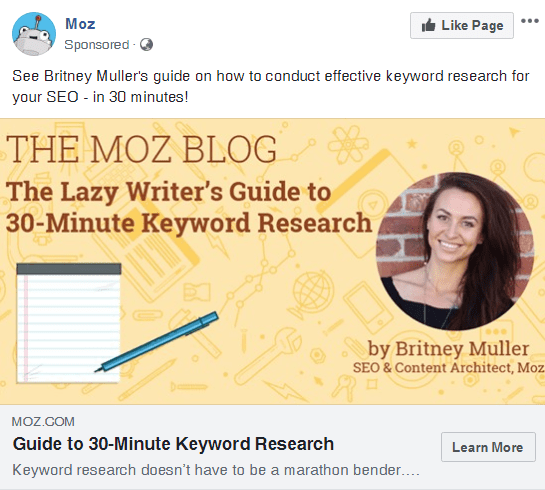 Facebook boosted post example